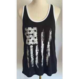 Women's The Print Shop Tank Top Black/White Size XL with American Flag Graphic
